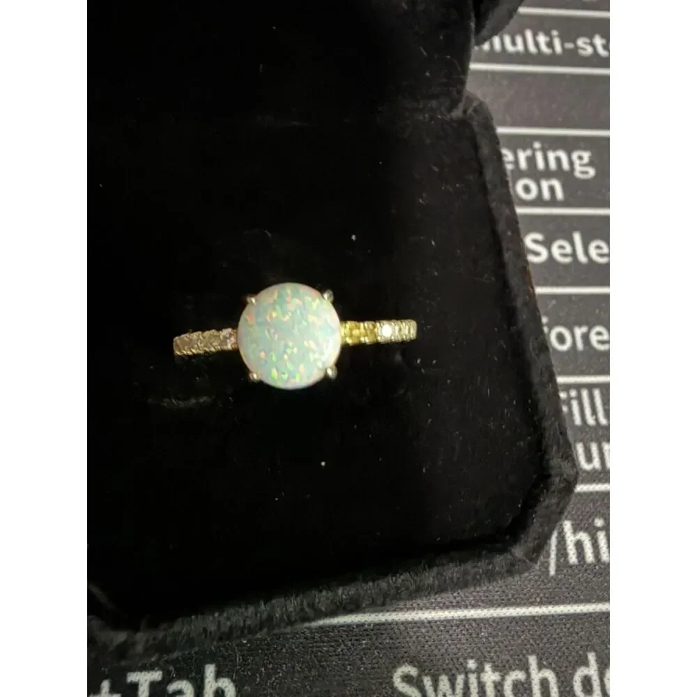 .925 opal and rhinestone ring size 8.5
